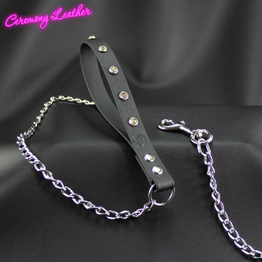 Black Vegan Lead / Leash with Clear Crystals